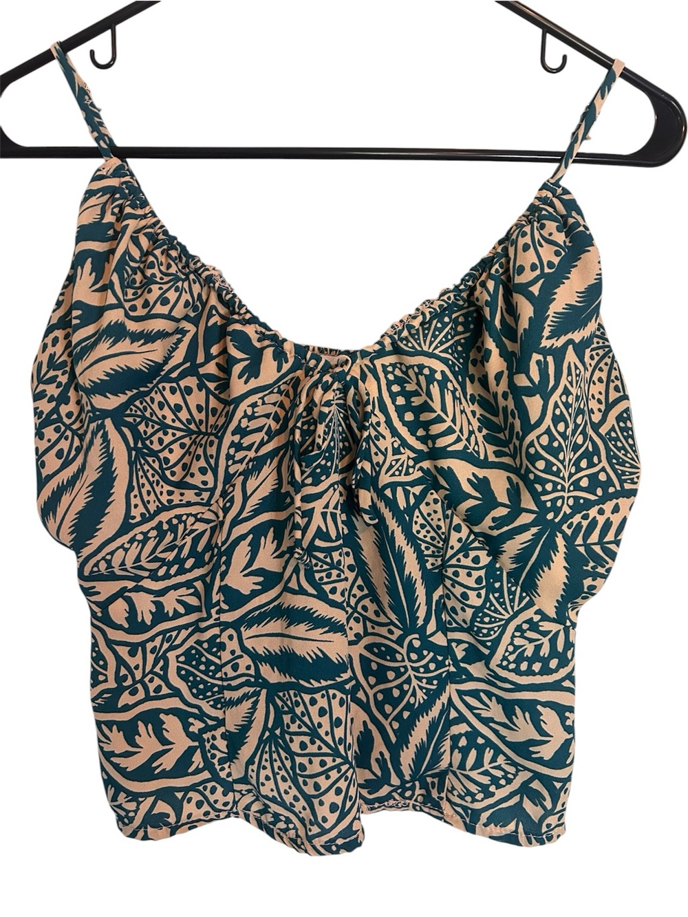 Sienna Sky Teal & Beige Leaf-Print Spaghetti Strap Tank